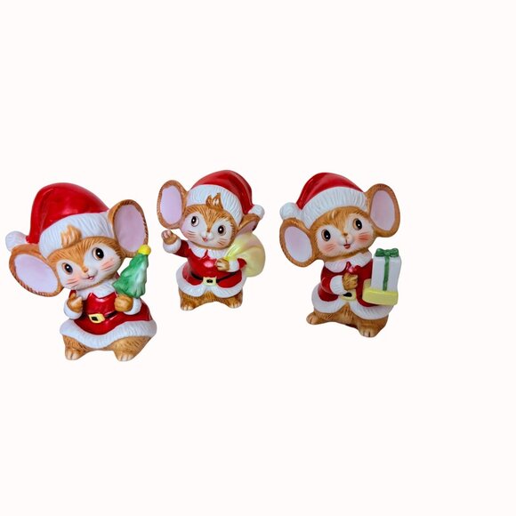 Homco Christmas Mouse Figurines Set Of 3 Anthropomorphic VTG Retro Holiday Decor - Picture 5 of 15